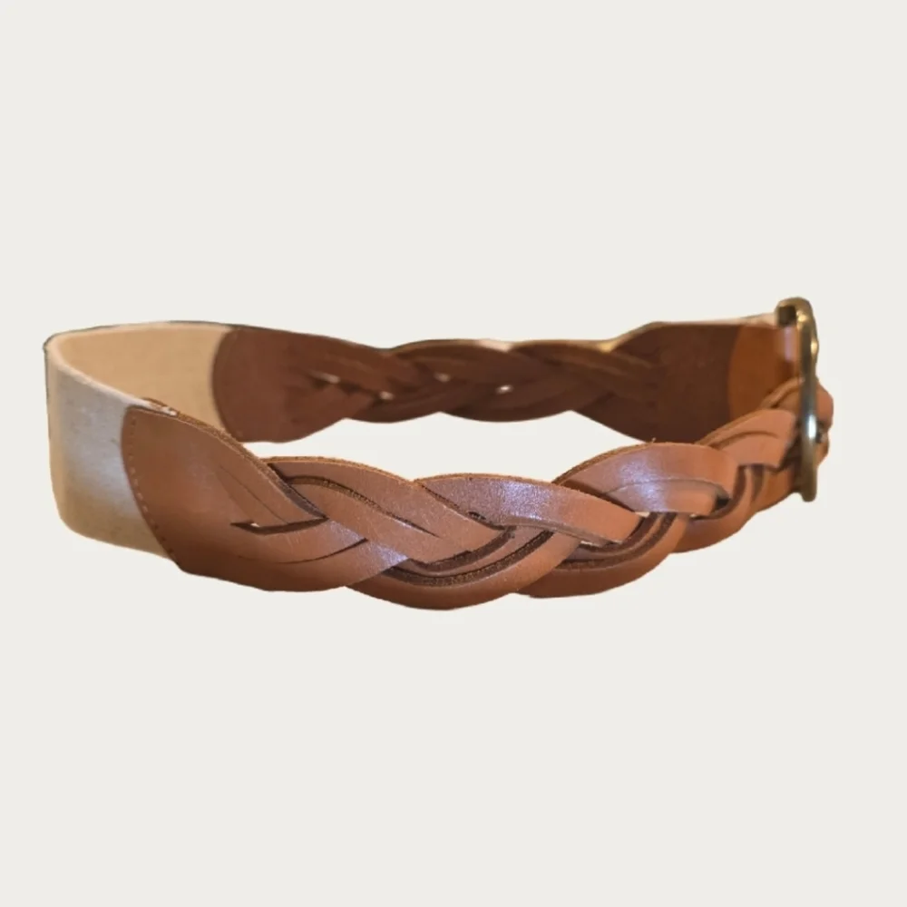 Vintage Saddle Brown Woven Leather Belt  Up To 29